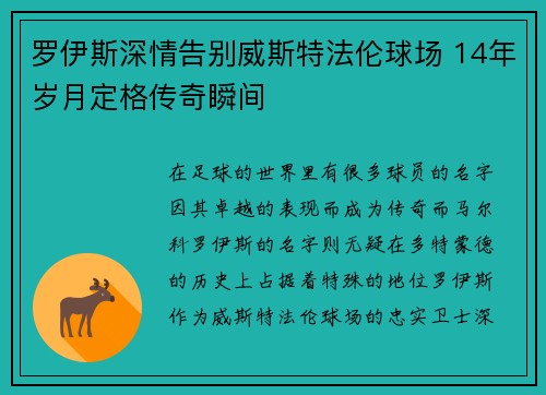罗伊斯深情告别威斯特法伦球场 14年岁月定格传奇瞬间